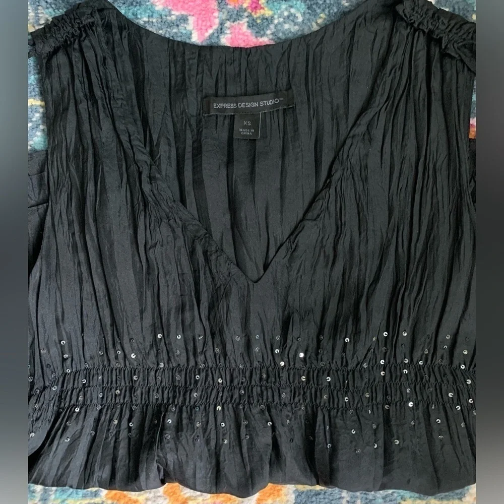 Excellent Condition, Express, Vintage 90s/Y2K, 100% Silk Sequin Waist Top, Sz XS - Picture 3 of 9